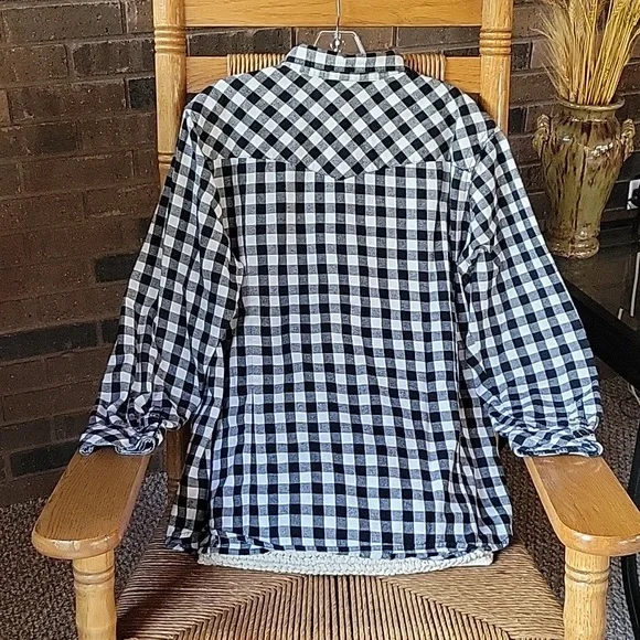 Bit & Bridle black/white checkered, long sleeve flannel, size 1X - Picture 5 of 7